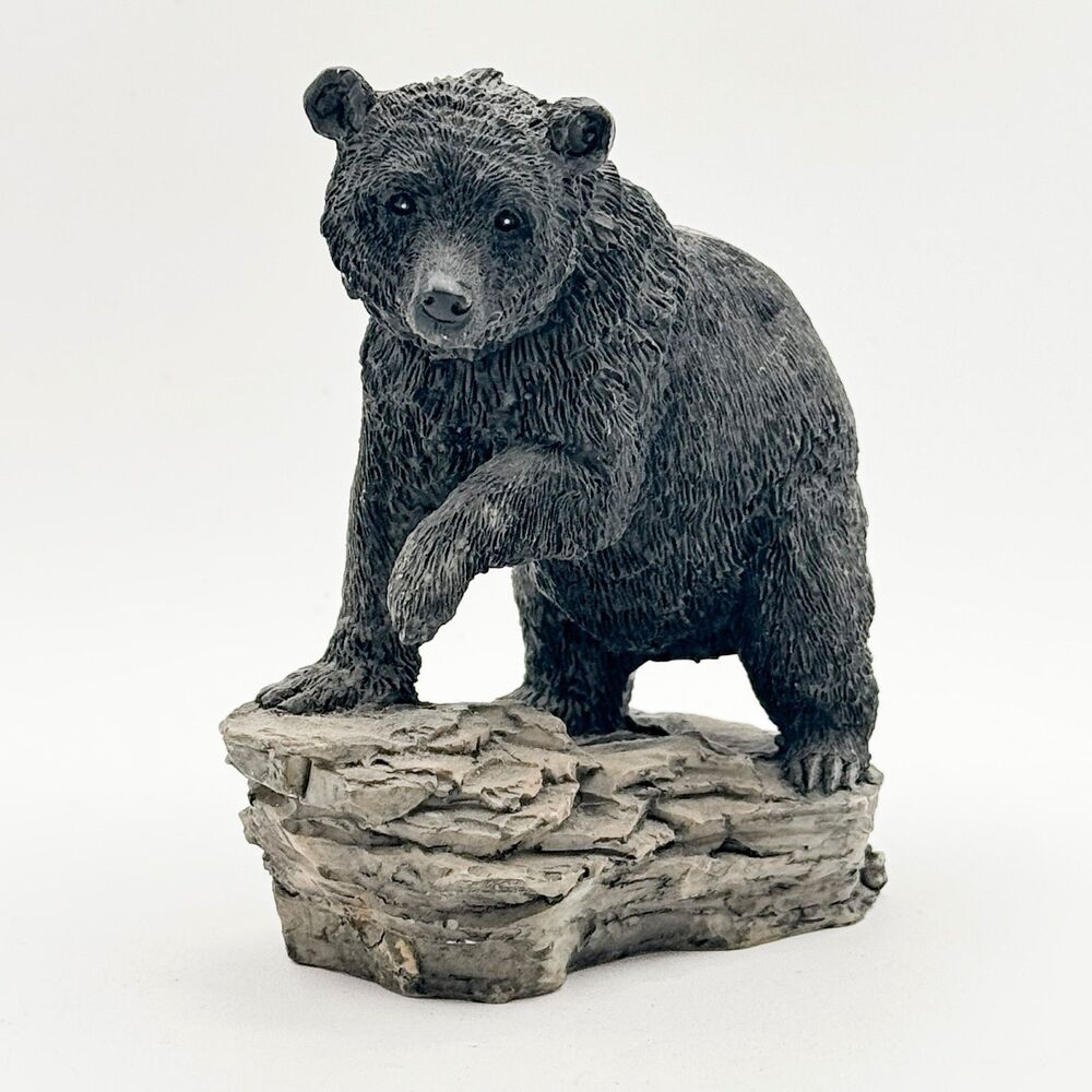 Black Bear Figure River Rock Grizzly Wildlife Statue Country Rustic Lodge Decor